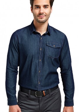 - Ανδρικό τζιν μακρυμάνικο πουκάμισο PREMIER PR222 Indigo Denim