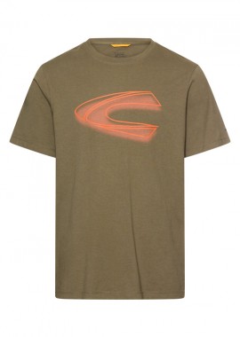 ΑΝΔΡΙΚΟ T-SHIRT CAMEL ACTIVE ΜΕ ΤΥΠΩΜΑ ΣΤΡΟΓΓΥΛΗ ΛΑΙΜΟΚΟΨΗ ΣΚΟΥΡΟ ΛΑΔΙ
