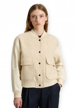 WOOLRICH - ΓΥΝΑΙΚΕΙΟ ΦΟΥΤΕΡ MIXED FLEECE BOMBER WOOLRICH ΚΑΝΟΝΙΚΗ ΓΡΑΜΜΗ ΜΠΕΖ
