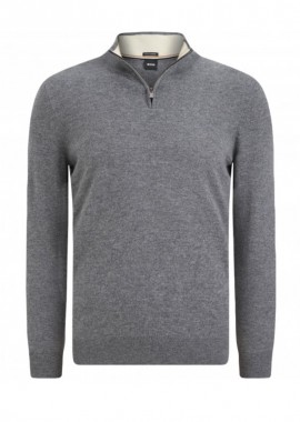 BOSS - ΑΝΔΡΙΚΟ ΠΛΕΚΤΟ ΠΟΥΛΟΒΕΡ BOSS H-Hemarlo half zip ΚΑΝΟΝΙΚΗ ΓΡΑΜΜΗ ΓΚΡΙ