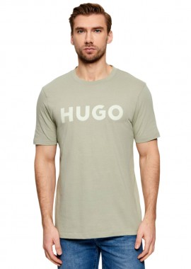 HUGO - ΑΝΔΡΙΚΟ T-SHIRT HUGO DULIVIO ΚΟΝΤΟΜΑΝΙΚΟ ΜΕ ΤΥΠΩΜΑ ΑΝΟΙΧΤΟ ΠΡΑΣΙΝΟ