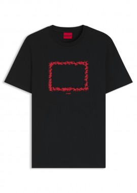 HUGO - ΑΝΔΡΙΚΟ T-SHIRT HUGO DUHORSE ΚΟΝΤΟΜΑΝΙΚΟ ΜΑΥΡΟ