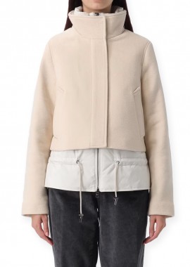 ΓΥΝΑΙΚΕΙΟ ΜΠΟΥΦΑΝ TWILL WOOL JACKET WOOLRICH ΚΑΝΟΝΙΚΗ ΓΡΑΜΜΗ ΜΠΕΖ