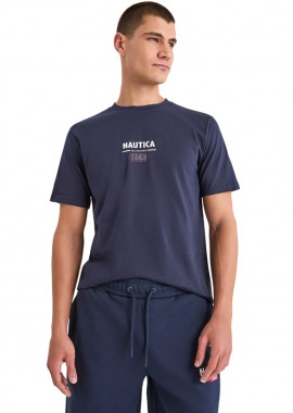 NAUTICA - ΑΝΔΡΙΚΟ T-SHIRT NAUTICA ΚΟΝΤΟΜΑΝΙΚΟ ΣΚΟΥΡΟ ΜΠΛΕ