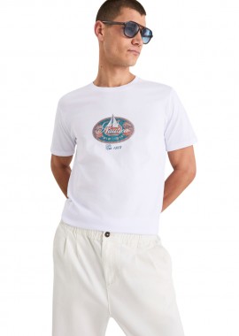 NAUTICA - ΑΝΔΡΙΚΟ T-SHIRT NAUTICA ΚΟΝΤΟΜΑΝΙΚΟ ΛΕΥΚΟ