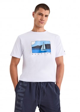 ΑΝΔΡΙΚΟ T-SHIRT NAUTICA ΚΟΝΤΟΜΑΝΙΚΟ ΜΕ ΤΥΠΩΜΑ ΛΕΥΚΟ