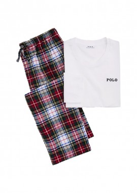 POLO RALPH LAUREN - ΑΝΔΡΙΚΗ ΠΙΤΖΑΜΑ ΜΑΚΡΥΜΑΝΙΚΗ LOUNGE SET ΛΕΥΚΟ