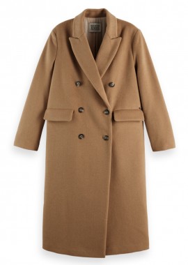 ΓΥΝΑΙΚΕΙΟ ΠΑΛΤΟ DOUBLE BREASTED TAILORED WOOL BLEND COAT SCOTCH & SODA TAILORED FIT ΚΑΦΕ