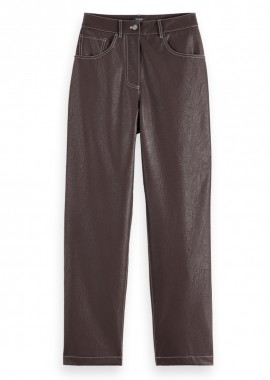 ΓΥΝΑΙΚΕΙΟ ΠΑΝΤΕΛΟΝΙ AURORA FAUX LEATHER HIGH RISE STRAIGHT LEG SCOTCH & SODA ΚΑΝΟΝΙΚΗ ΓΡΑΜΜΗ ΣΟΚΟΛΑΤΙ