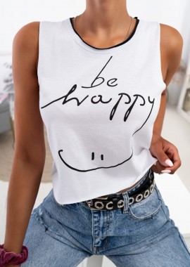 BE HAPPY WHITE TANK TOP