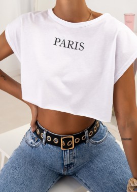 PARIS WHITE CROP T-SHIRT