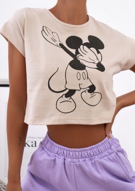 MOUSE DUB BEIGE CROP TSHIRT