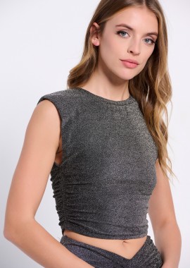 Αμάνικο top με μεταλλιζέ νήμα και βάτες