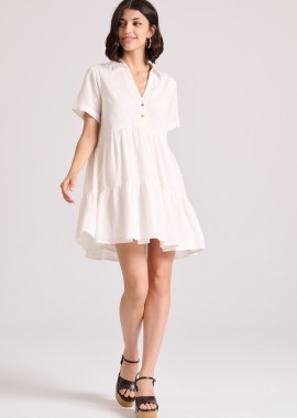 Μίνι linen blend σεμιζιέ φόρεμα με βολάν