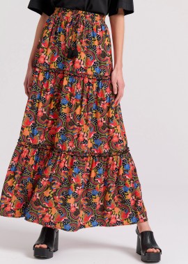 Loose fit μάξι εμπριμέ φούστα με σκίσιμο στο πλάι