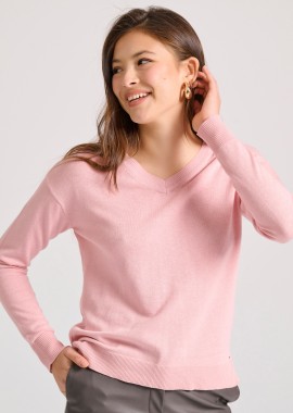 V-neck πλεκτή μπλούζα με βισκόζη