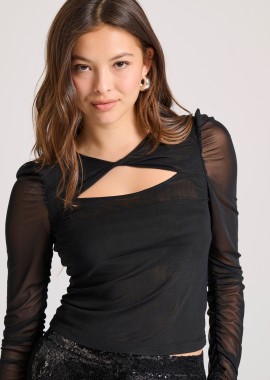 Διάφανο τοπ με λεπτομέρεια κόμπου και τούλι