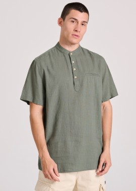 Relaxed fit linen blend πουκαμίσα με λαιμό mao