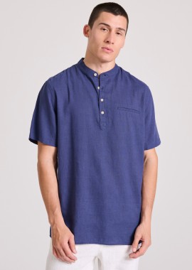 Relaxed fit linen blend πουκαμίσα με λαιμό mao