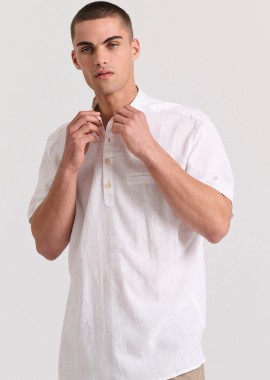 Relaxed fit linen blend πουκαμίσα με λαιμό mao