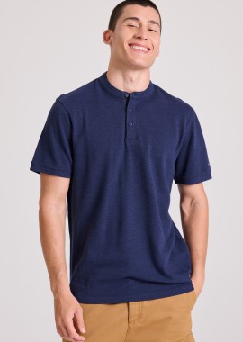 Μπλούζα polo σε μελανζέ ύφασμα με λαιμό mao