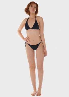 gsecret - Γυναικείο σετ μαγιό bikini τριγωνάκι μονόχρωμο αποσπώμενη επένδυση slip παρτό πλαϊνά κορδονάκια.Καλύπτει B CUP ΜΑΥΡΟ