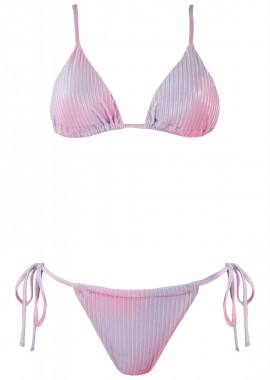 gsecret - Σέτ μαγιό τριγωνάκι bikini brazilianne δετό tie-dye print. Καλύπτει Β Cup. ΡΟΖ