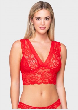 LUNA - Γυναικείο μακρύ bralette LUNA Party με τούλι χωρίς ενίσχυση. ΚΟΚΚΙΝΟ