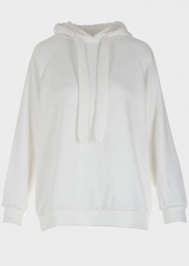 Γυναικεία μπλούζα με κουκούλα και βολάν ΛΕΥΚΟ