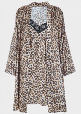 Γυναικείο σετ σατέν ρόμπα νυχτικό animal print.Elegance Style ANIMAL