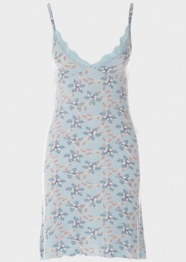 Γυναικείο νυχτικό print floral λεπτομέρειες δαντέλας ΣΙΕΛ