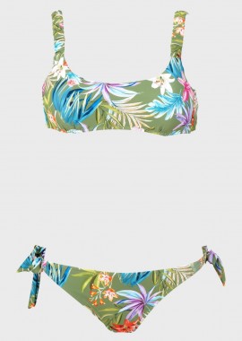 gsecret - Γυναικείο set μαγιο all print flower αποσπώμενη ενίσχυση bikini κανονική γραμμή. Καλύπτει B Cup ΧΑΚΙ