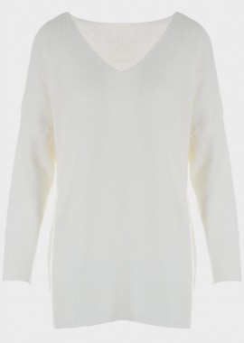 Γυναικείο μπλούζα loose γραμμή με V μονόχρωμη ΛΕΥΚΟ