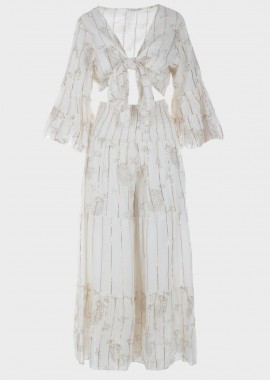 Γυναικείο σετ παντελόνα-crop top δετό.Boho Collection ΛΕΥΚΟ