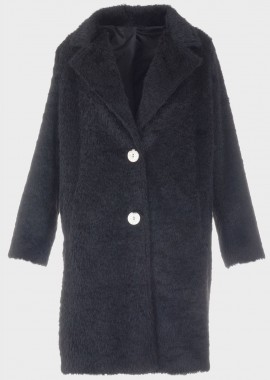 Γυναικείο ημίπαλτο μονόχρωμο χνουδωτή όψη μεταλλικά κουμπιά ΜΑΥΡΟ