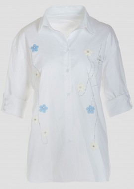 Πουκάμισο γυναικείο με λουλούδια και στράς ΛΕΥΚΟ