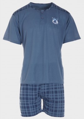 Πιτζάμα ανδρική με πατιλέτα και καρό παντελόνι ΑΝΘΡΑΚΙ