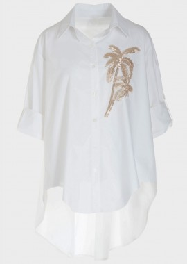 Πουκάμισο γυναικείο ασύμμετρο με φοίνικα ΛΕΥΚΟ