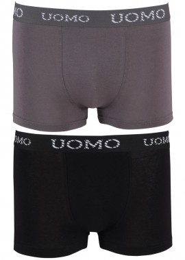 UOMO - Boxer ανδρικό εξωτερικό λάστιχο 2pack. ΜΑΥΡΟ ΓΚΡΙ