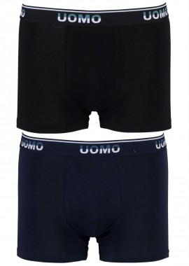 UOMO - Boxer Uomo cotton με φαρδύ εξωτερικό λάστιχο 2pack. ΜΠΛΕ ΜΑΥΡΟ