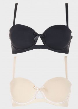 gsecret - Γυναικείο σουτιέν strapless μονόχρωμο push up. Καλύπτει C Cup. Συσκευασία 2pack ΜΑΥΡΟ ΜΠΕΖ