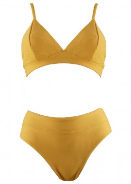 Γυναικείο μαγιό τρίγωνο ενίσχυση bikini παρτό ψηλόμεσο. Καλύπτει B cup ΚΙΤΡΙΝΟ