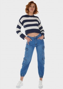 Γυναικεία μπλούζα ελαφρια πλέξη crop tearing. ΜΠΛΕ