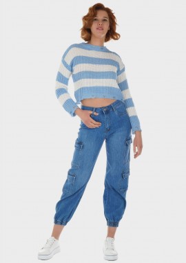 Γυναικεία μπλούζα ελαφρια πλέξη crop tearing. BABY BLUE
