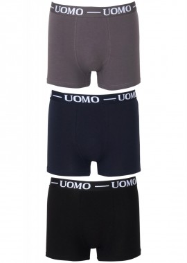 UOMO - Αντρικό boxer Uomo εξωτερικό λάστιχο. Συσκευασία 3pack. ΜΑΥΡΟ ΜΠΛΕ ΓΚΡΙ