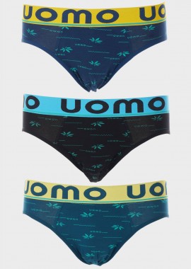 UOMO - Ανδρικό slip UOMO με σχέδια φαρδύ εξωτερικό λάστιχο. Συσκευασία 3 τεμαχίων MULTI COLOUR