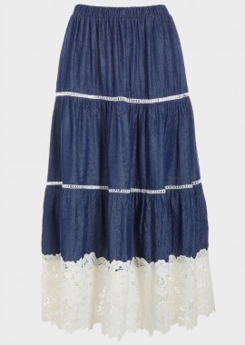 Φούστα γυναικεία με δαντέλα ΜΠΛΕ