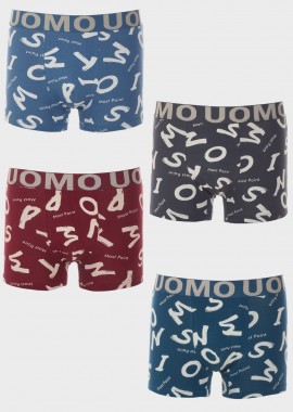 UOMO - Ανδρικό boxer με σχέδια UOMO εξωτερικό λάστιχο. Συσκευασία 4 τεμαχίων MULTI COLOUR