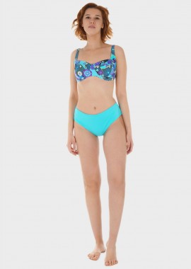 Γυναικείο σετ μαγιό bikini all print bra slip κανονική γραμμή.Καλύπτει D Cup. AQUA