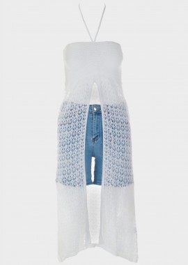 Γυναικεία τουνίκ πλεχτή με σκίσιμο ΛΕΥΚΟ